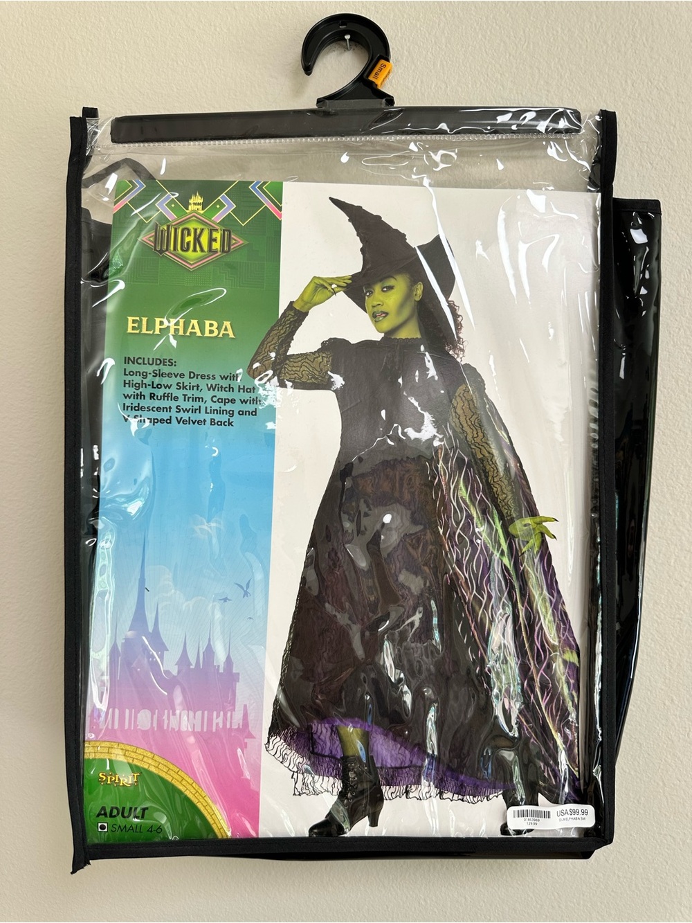 Wicked Elphaba Deluxe Adult Costume Small 4-6 Spirit Halloween Dress Cape Hat